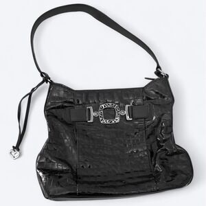 Brighton Cher Glam Black Croco Embossed Patent Leather Silver‎ Shoulder Bag